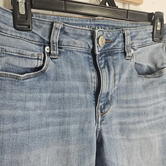 American Eagle Skinny Super Stretch Jeans Medium Wash Midrise Size 8 Regular - Picture 4 of 8